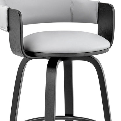 30" Gray And Black Fabric And Iron Low Back Bar Height Swivel Bar Chair