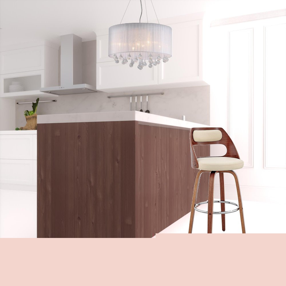 26" Cream And Brown Faux Leather Swivel Counter Height Bar Chair