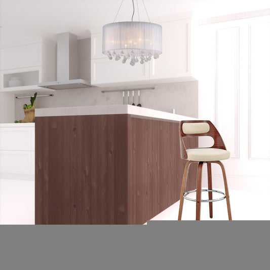 26" Cream And Brown Faux Leather Swivel Counter Height Bar Chair