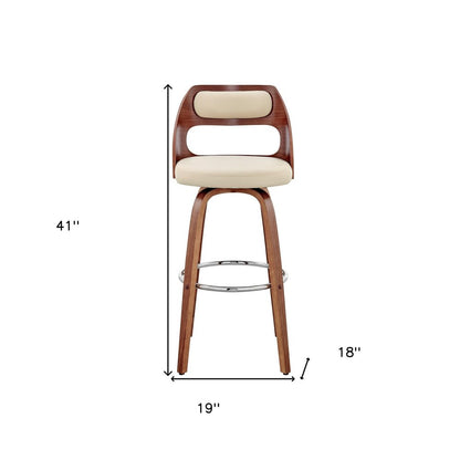 30" Cream and Brown Faux Leather Swivel Bar Chair