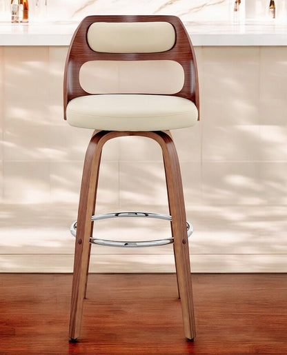30" Cream and Brown Faux Leather Swivel Bar Chair