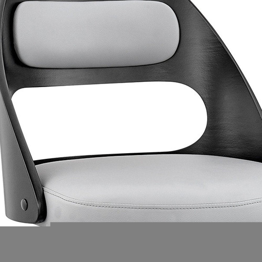 26" Gray And Black Faux Leather And Iron Swivel Counter Height Bar Chair