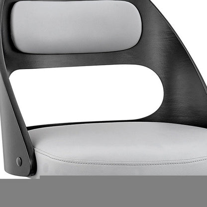 26" Gray And Black Faux Leather And Iron Swivel Counter Height Bar Chair