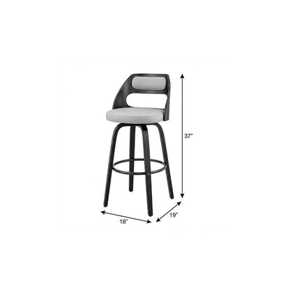 26" Gray And Black Faux Leather And Iron Swivel Counter Height Bar Chair