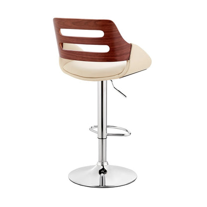 Cream And Silver Fabric And Iron Low Back Adjustable Height Swivel Bar Chair