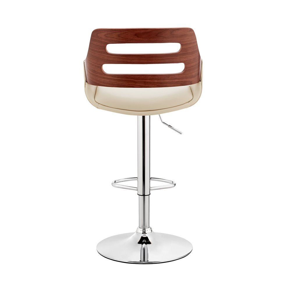 Cream And Silver Fabric And Iron Low Back Adjustable Height Swivel Bar Chair