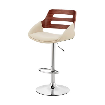 Cream And Silver Fabric And Iron Low Back Adjustable Height Swivel Bar Chair