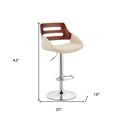 Cream And Silver Fabric And Iron Low Back Adjustable Height Swivel Bar Chair
