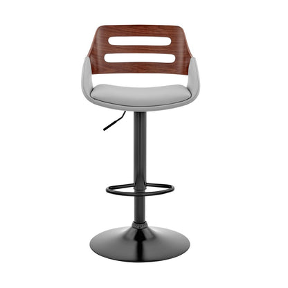 Gray And Black Fabric And Iron Low Back Adjustable Height Swivel Bar Chair