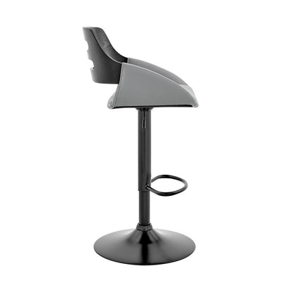 Gray And Black Fabric And Iron Low Back Adjustable Height Swivel Bar Chair