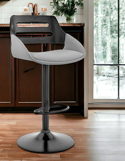 25" Gray And Black Iron Swivel Low Back Adjustable Height Bar Chair