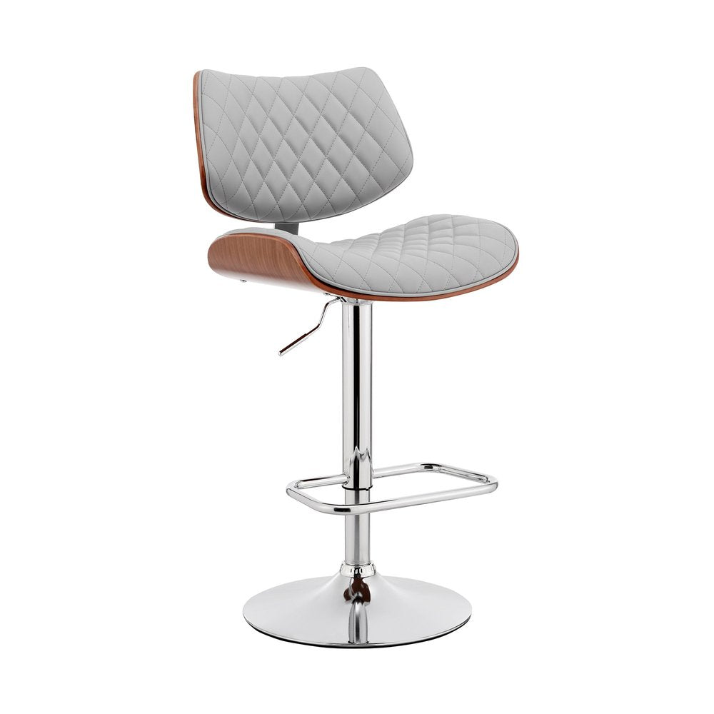 Gray And Silver Fabric And Iron Low Back Adjustable Height Swivel Bar Chair