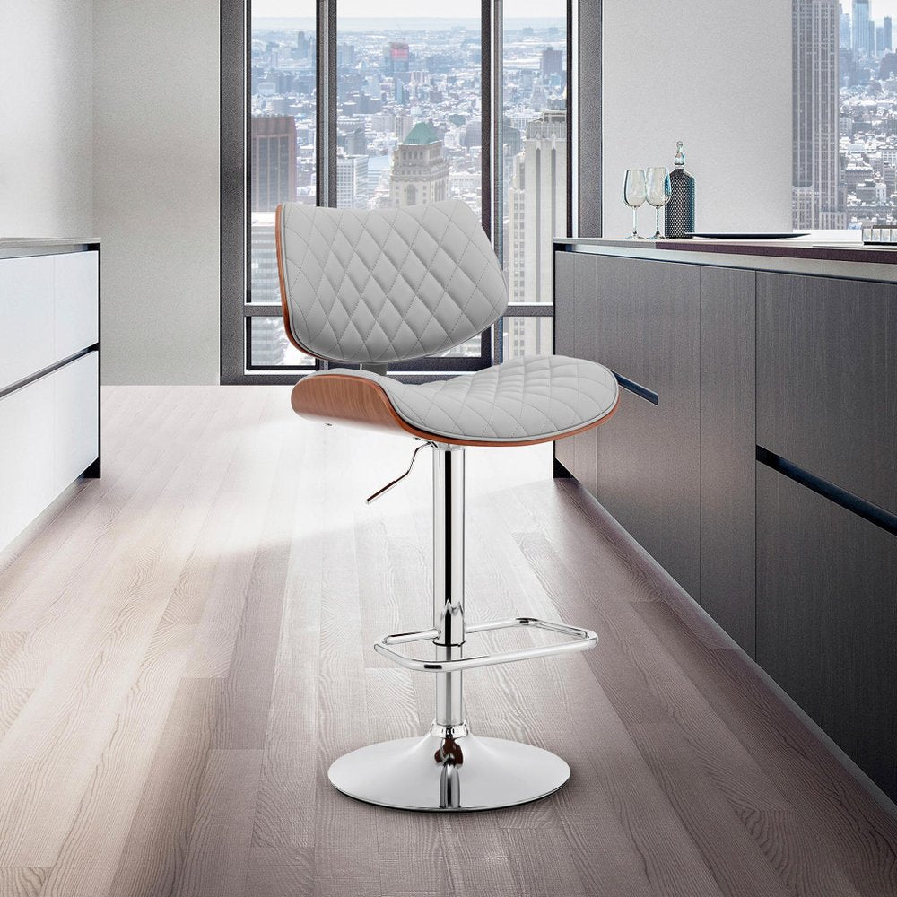 Gray And Silver Fabric And Iron Low Back Adjustable Height Swivel Bar Chair
