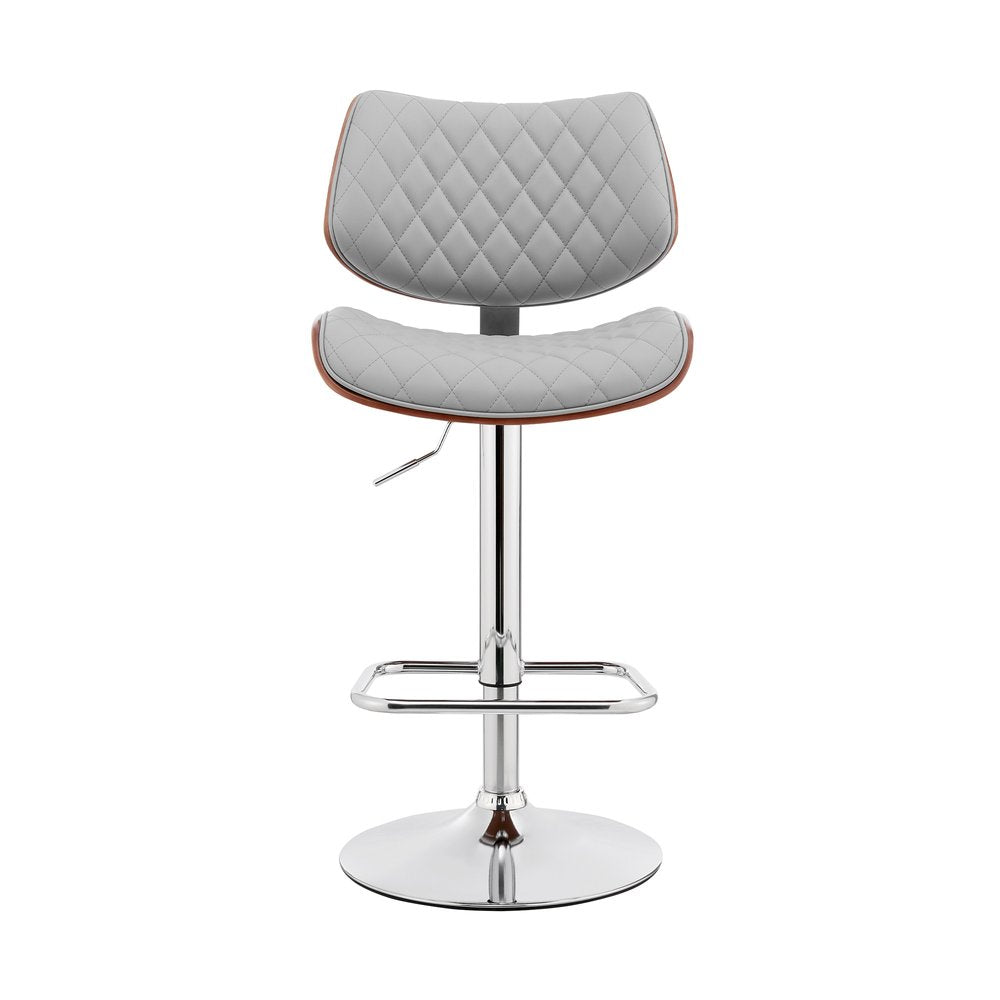 Gray And Silver Fabric And Iron Low Back Adjustable Height Swivel Bar Chair