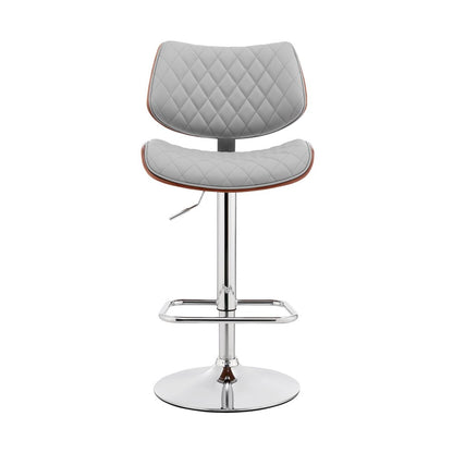 Gray And Silver Fabric And Iron Low Back Adjustable Height Swivel Bar Chair