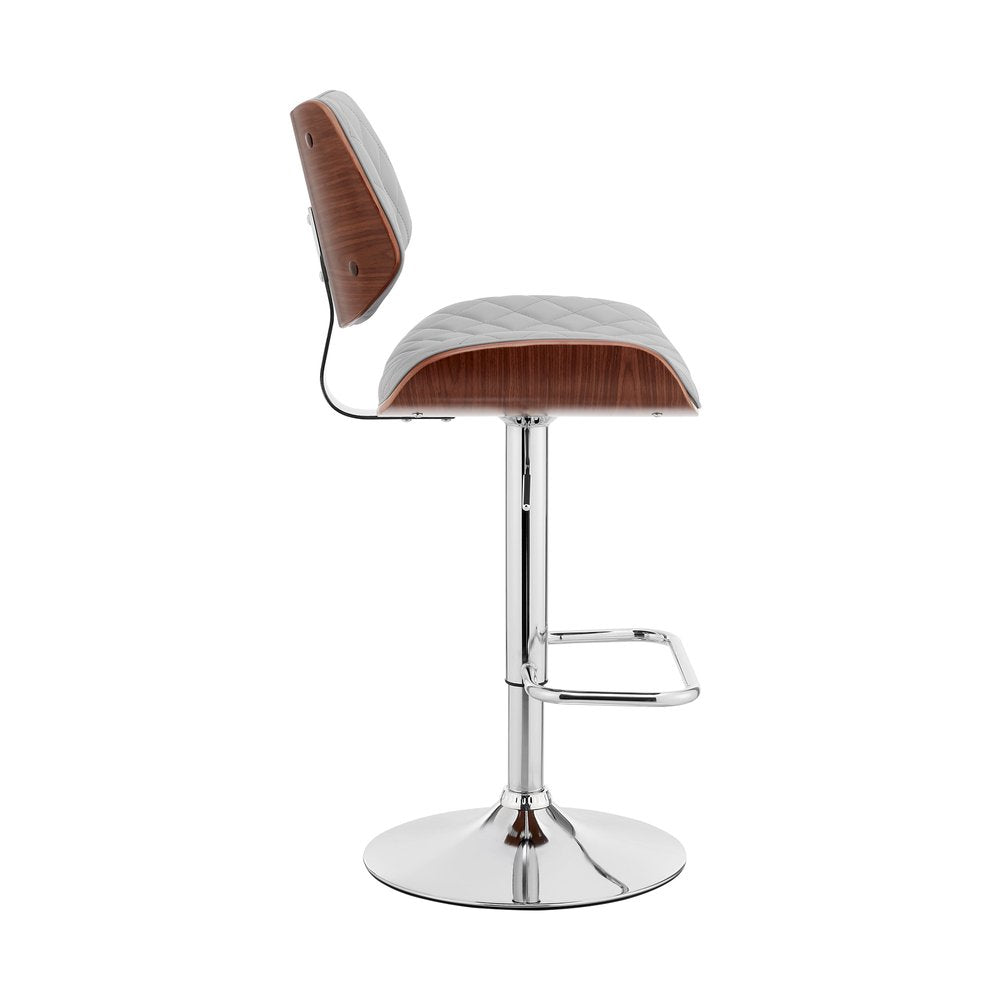 Gray And Silver Fabric And Iron Low Back Adjustable Height Swivel Bar Chair