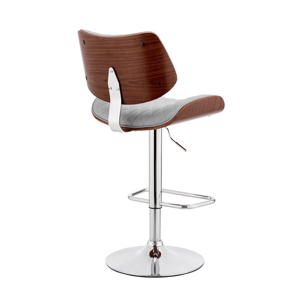 Gray And Silver Fabric And Iron Low Back Adjustable Height Swivel Bar Chair