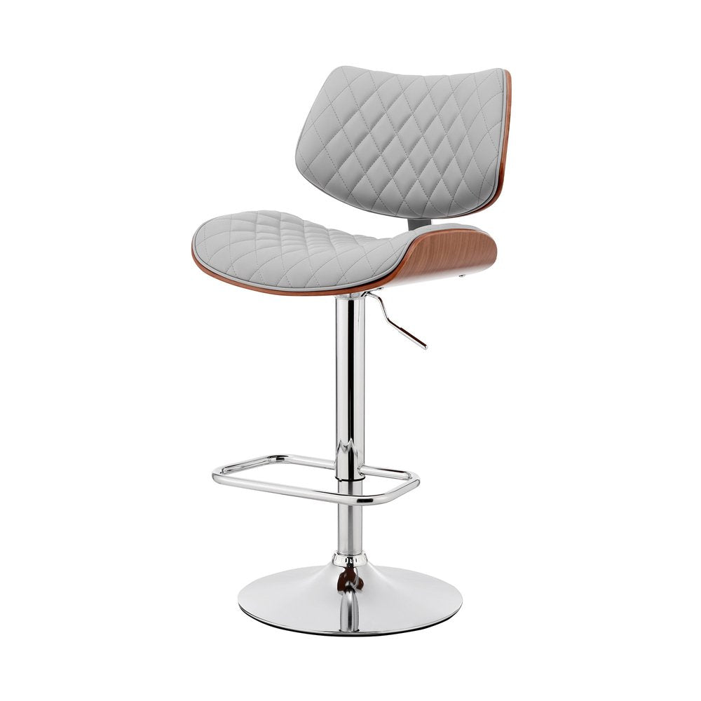 Gray And Silver Fabric And Iron Low Back Adjustable Height Swivel Bar Chair