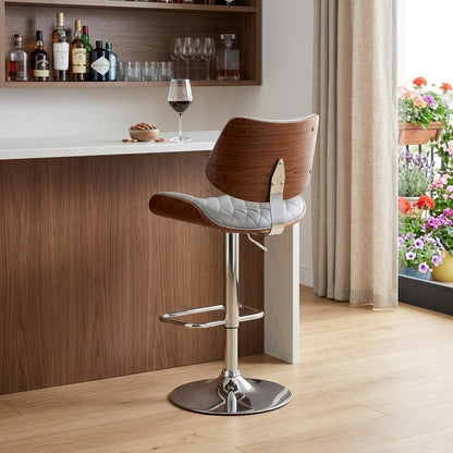 24" Gray And Silver Faux Leather And Iron Swivel Low Back Adjustable Height Bar Chair