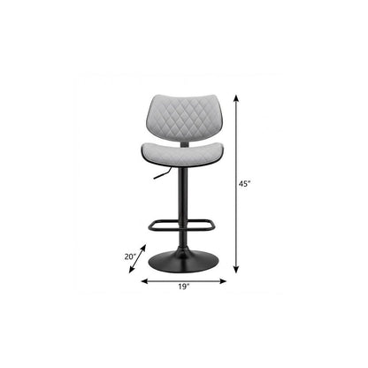 24" Gray And Black Faux Leather And Iron Swivel Low Back Adjustable Height Bar Chair