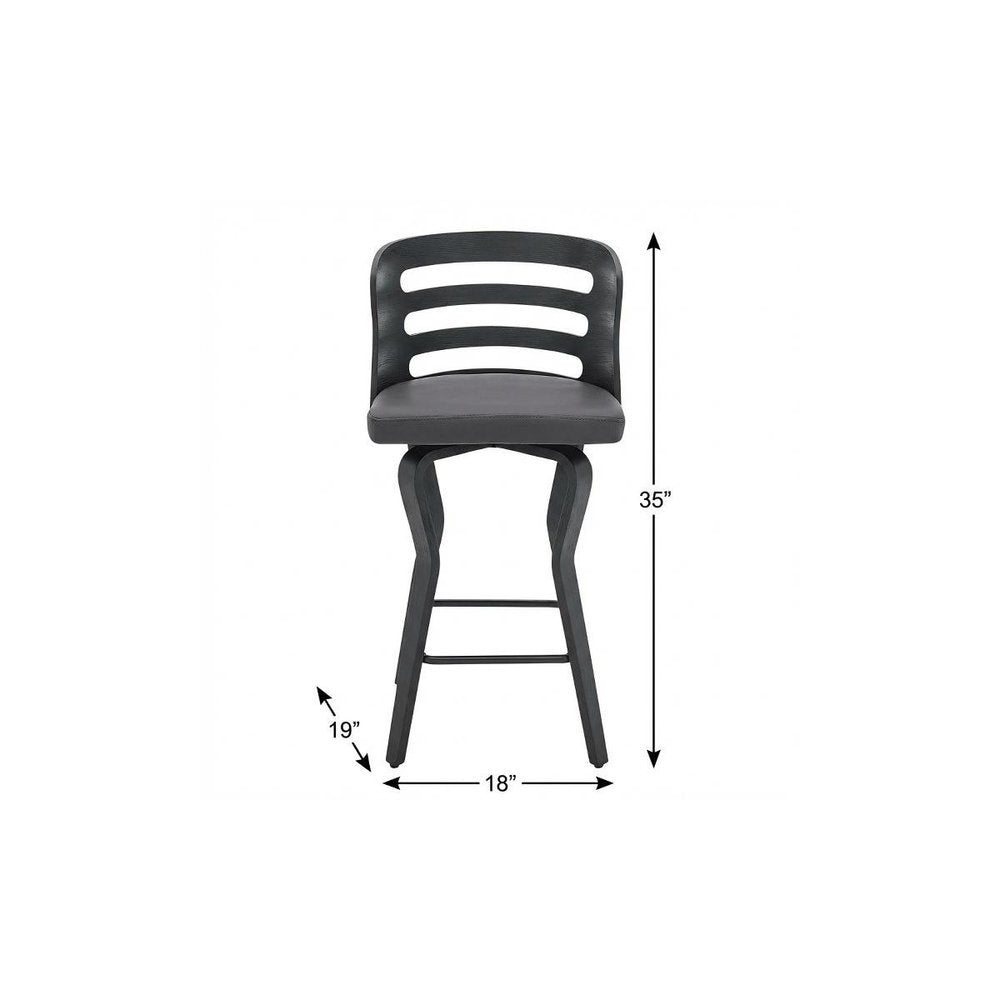 25" Gray And Black Faux Leather And Iron Swivel Low Back Counter Height Bar Chair