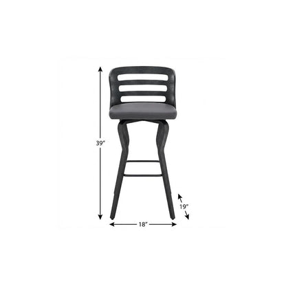 29" Gray And Black Faux Leather And Iron Swivel Low Back Bar Height Bar Chair