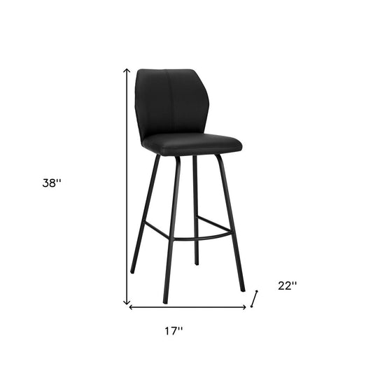 26" Black Faux Leather and Iron Counter Height Bar Chair