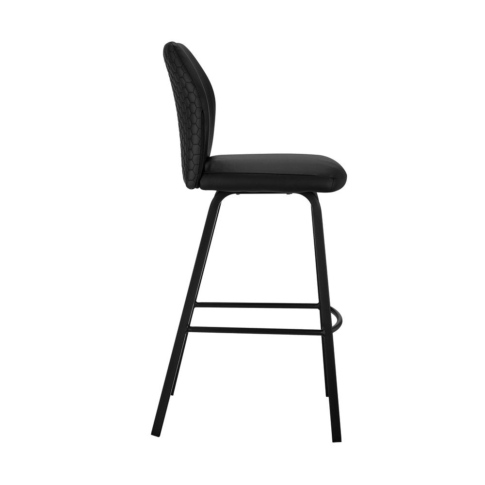 26" Black Faux Leather And Fabric And Iron Counter Height Bar Chair