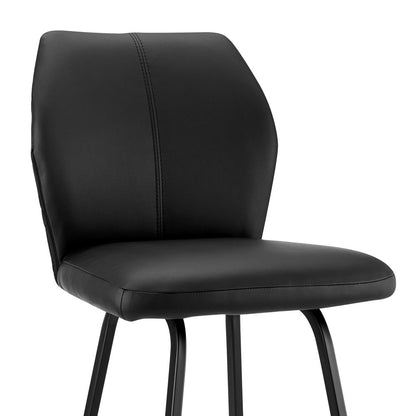 26" Black Faux Leather And Fabric And Iron Counter Height Bar Chair