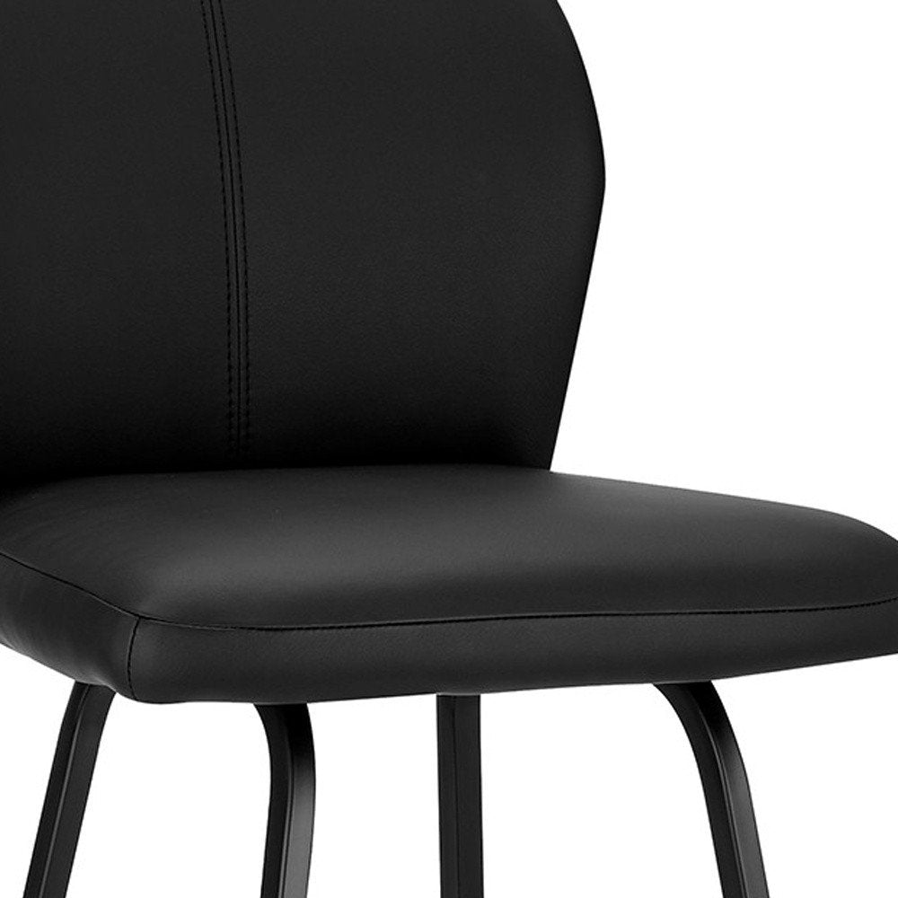 26" Black Faux Leather And Fabric And Iron Counter Height Bar Chair