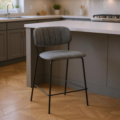 26" Gray And Black Iron Counter Height Bar Chair