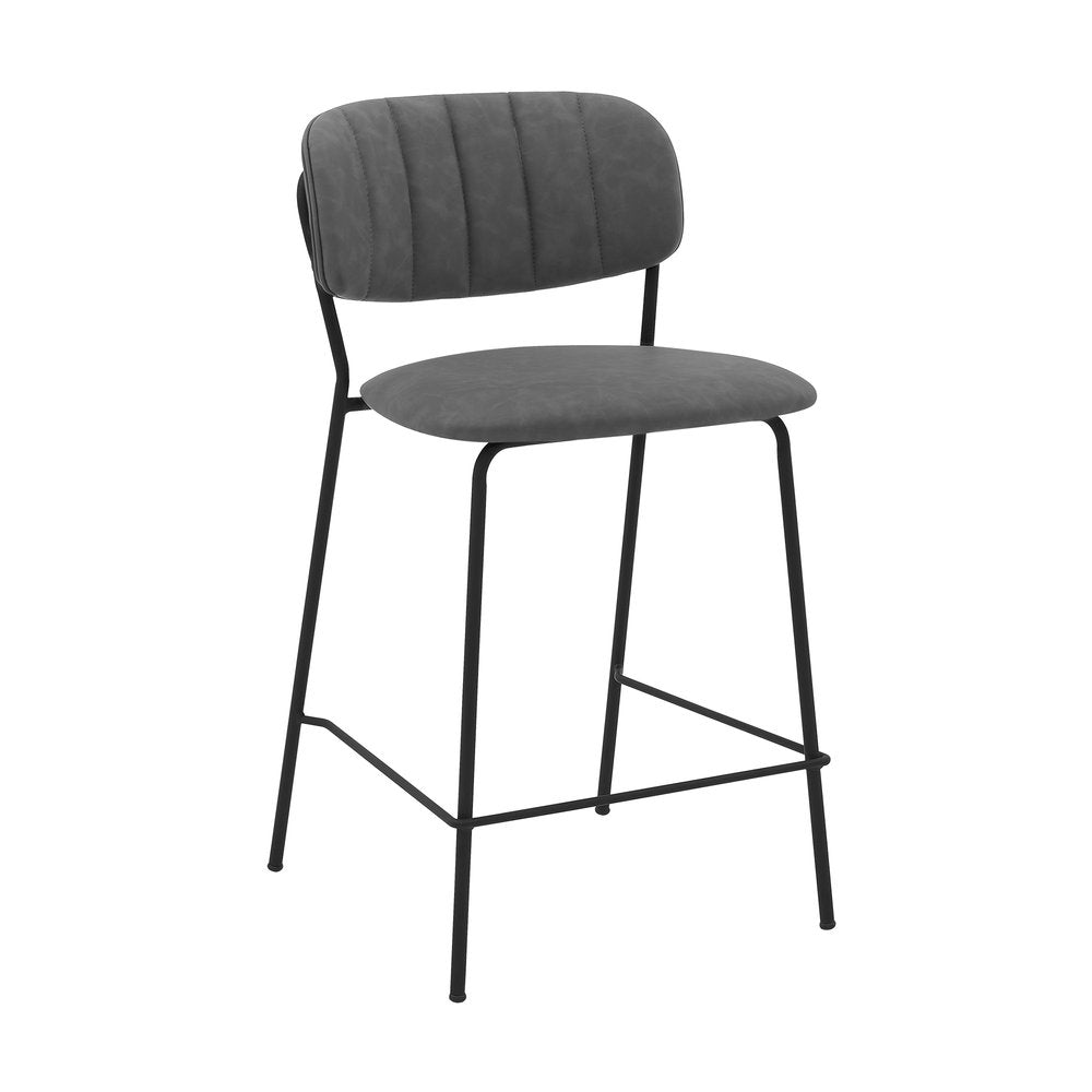 26" Gray And Black Fabric And Iron Counter Height Bar Chair