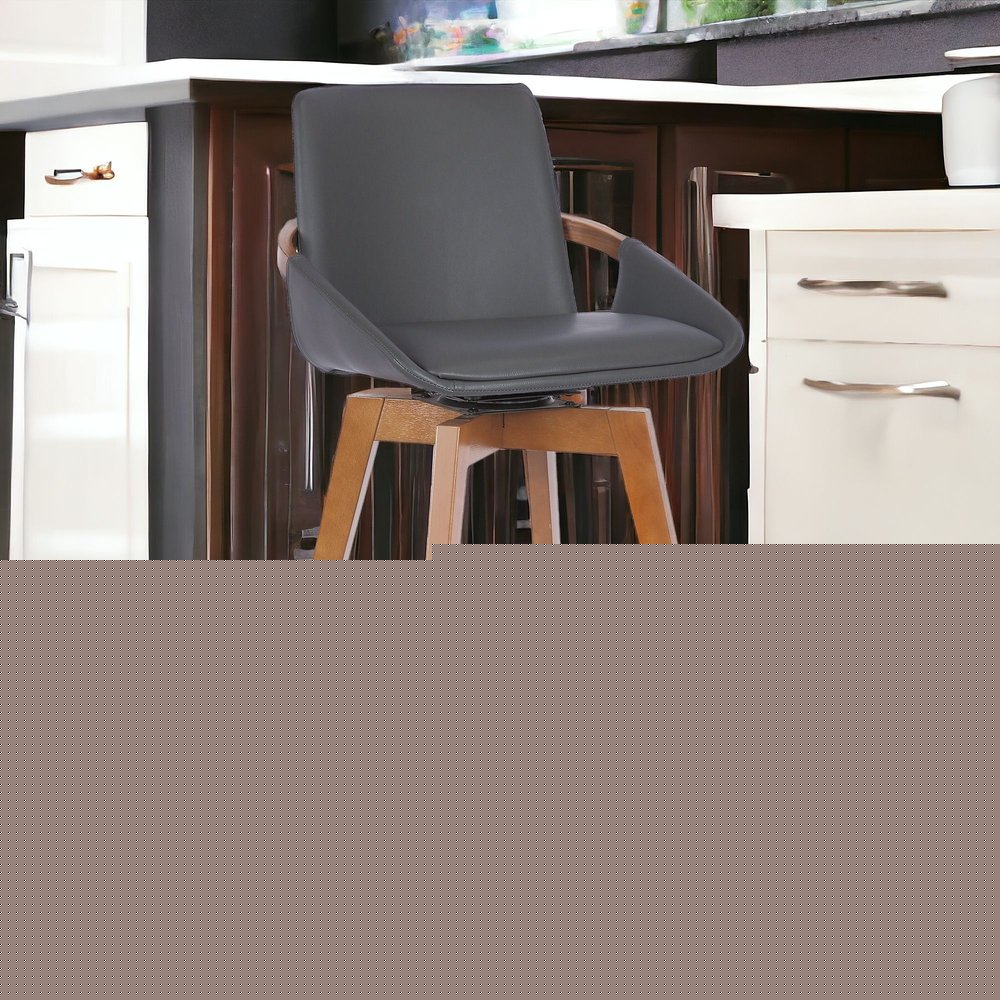27" Gray And Brown Iron Swivel Counter Height Bar Chair