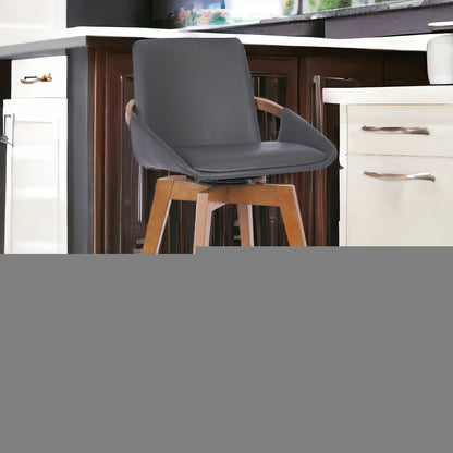 27" Gray And Brown Iron Swivel Counter Height Bar Chair
