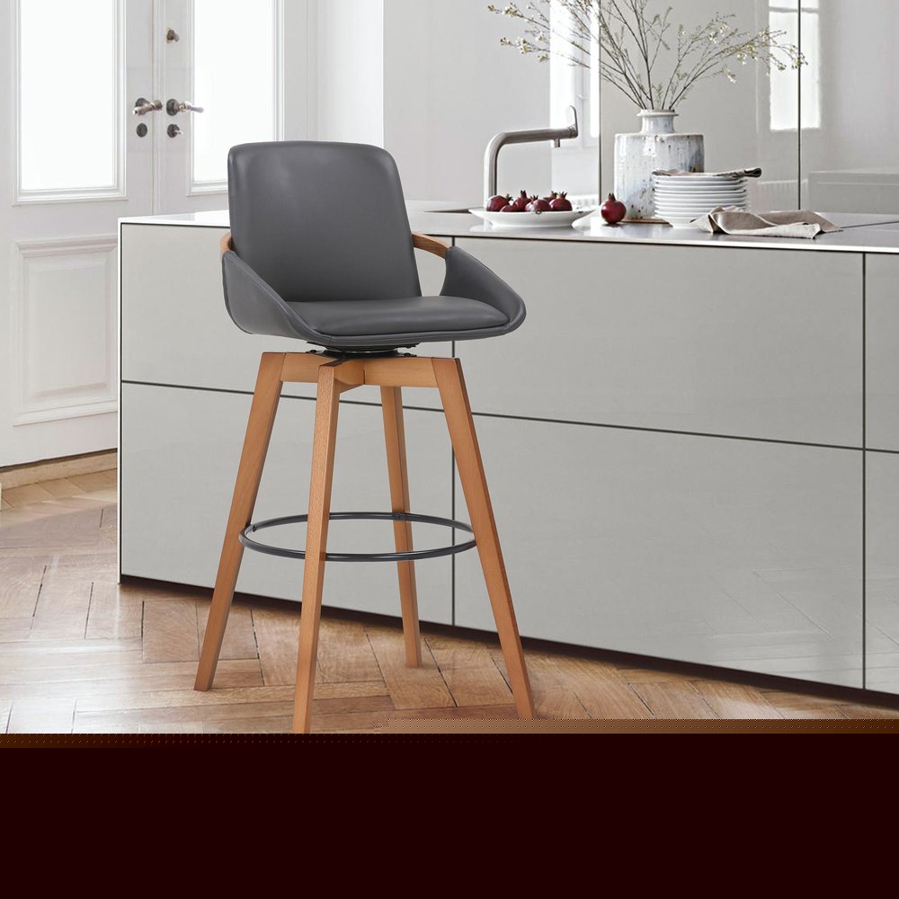 27" Gray And Brown Iron Swivel Counter Height Bar Chair