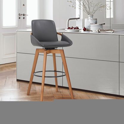 27" Gray And Brown Iron Swivel Counter Height Bar Chair