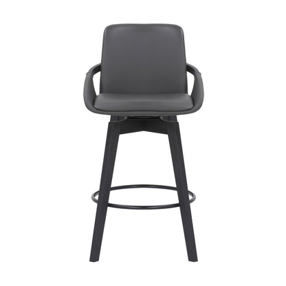 27" Gray and Black Faux Leather Low Back Bar Height Swivel Bar Chair