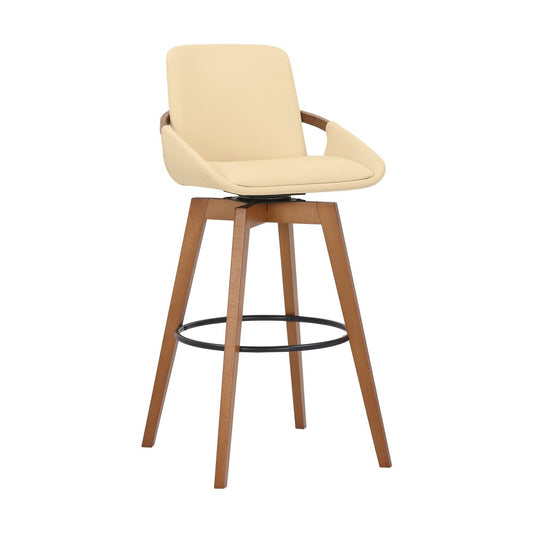 31" Cream and Black Fabric and Iron Bar Height Swivel Bar Chair