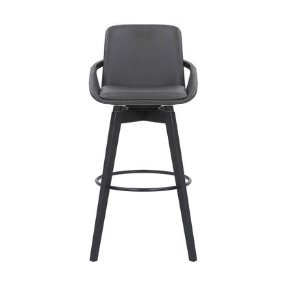 31" Gray and Black Fabric and Iron Bar Height Swivel Bar Chair