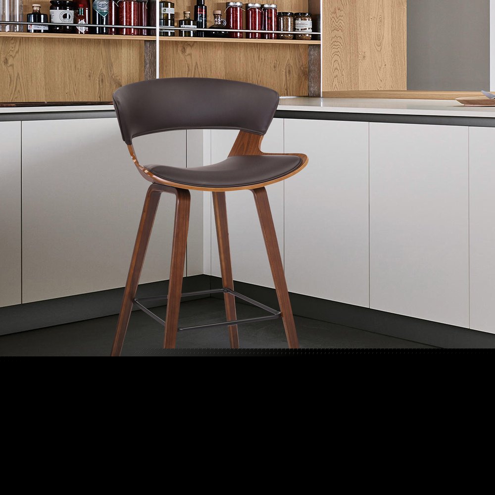 27" Brown Faux Leather and Iron Low Back Counter Height Bar Chair