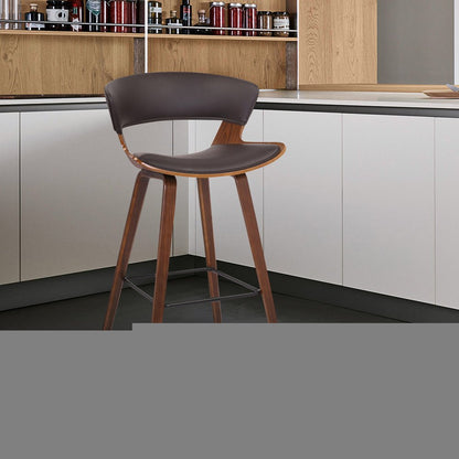 27" Brown Faux Leather and Iron Low Back Counter Height Bar Chair