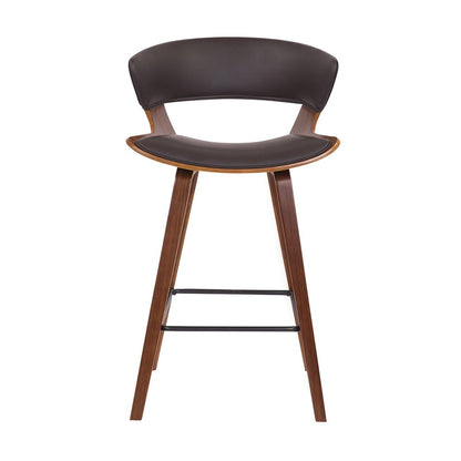 27" Brown Faux Leather and Iron Low Back Counter Height Bar Chair