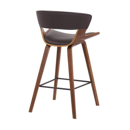 27" Brown Faux Leather and Iron Low Back Counter Height Bar Chair