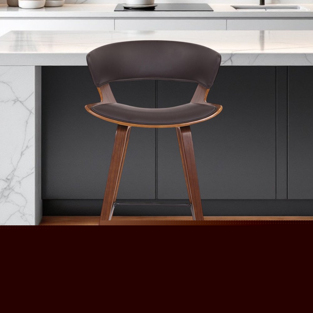 27" Brown Faux Leather and Iron Low Back Counter Height Bar Chair