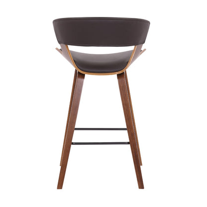 27" Brown Faux Leather and Iron Low Back Counter Height Bar Chair