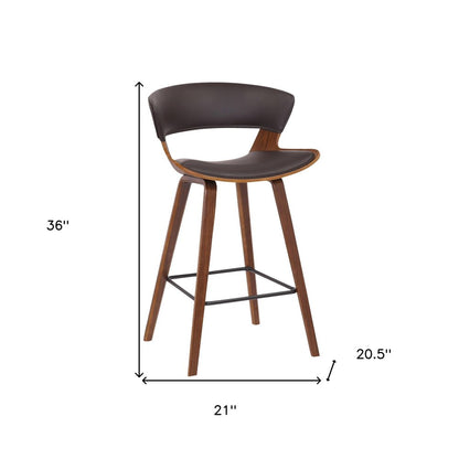 27" Brown Faux Leather and Iron Low Back Counter Height Bar Chair