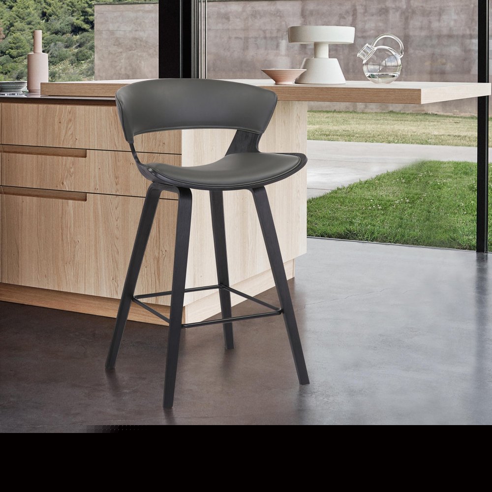 27" Gray And Black Iron Low Back Counter Height Bar Chair