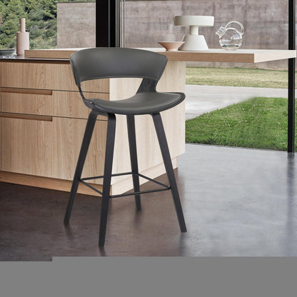 27" Gray And Black Iron Low Back Counter Height Bar Chair
