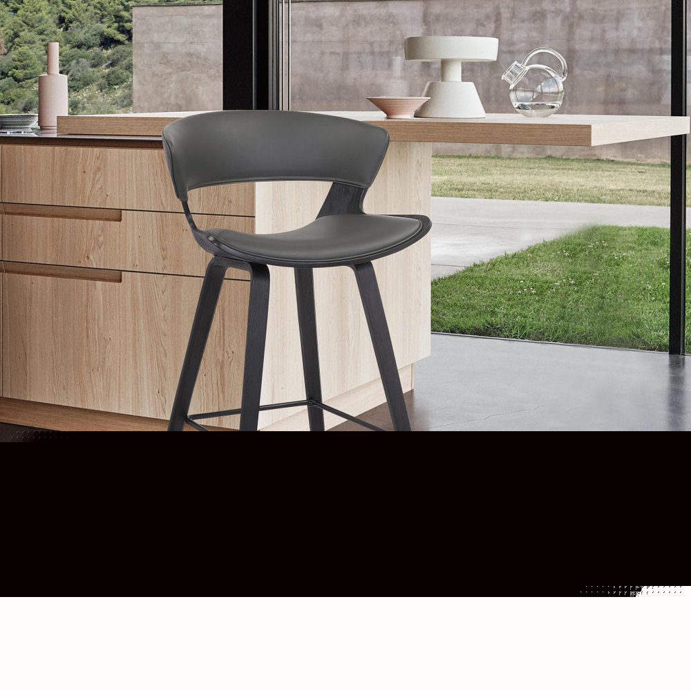 27" Gray And Black Iron Low Back Counter Height Bar Chair