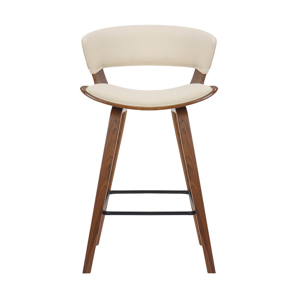 27" Cream And Brown Iron Low Back Counter Height Bar Chair